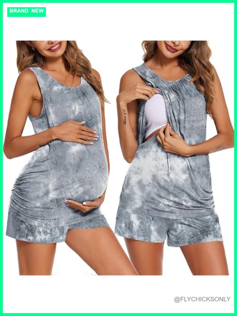Maternity Nursing Pajama Set Double Layer Sleeveless Top & Shorts with Pockets